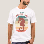 Seahorse Silhouette Retro Rainbow Beach Tijd T-shirt (Voorkant)