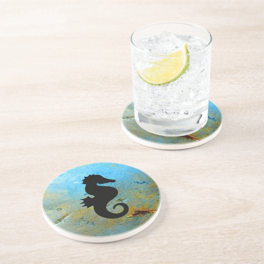 Seahorse Silhouette Zandsteen Onderzetter (Zijkant)