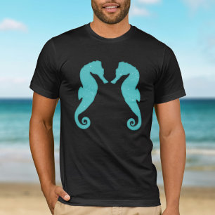 Seahorse silhouettes Aqua blue Eenvoudig nautisch T-shirt