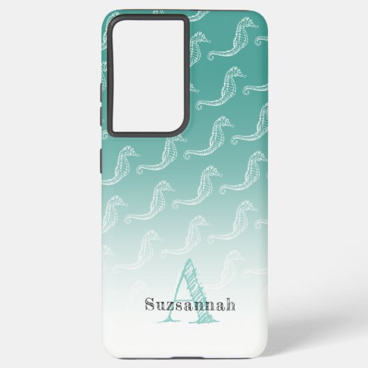 Seahorse Skeleton Pattern Zee Green Monogram Name Samsung Galaxy Hoesje (Achterkant)