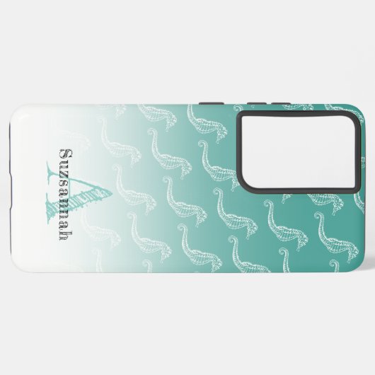 Seahorse Skeleton Pattern Zee Green Monogram Name Samsung Galaxy Hoesje (Linkerkant)
