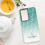 Seahorse Skeleton Pattern Zee Green Monogram Name Samsung Galaxy Hoesje<br><div class="desc">Dit ontwerp is voorzien van een zeeen schuimgroene achtergrond met witte dansende zeepaardskeleton en sjabloon tekst. Personaliseer het monogram initiaal en de naam,  verwijder een of beide of bewerk ze met het ontwerpgereedschap om een lettertypestijl,  -grootte en -kleur te selecteren die u verkiest</div>