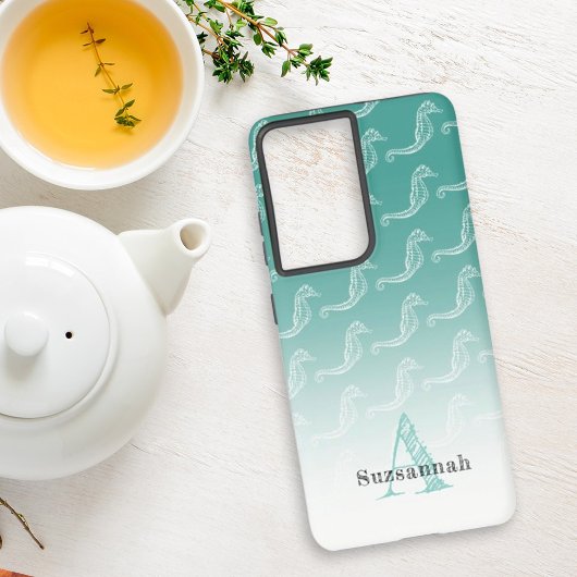 Seahorse Skeleton Pattern Zee Green Monogram Name Samsung Galaxy Hoesje