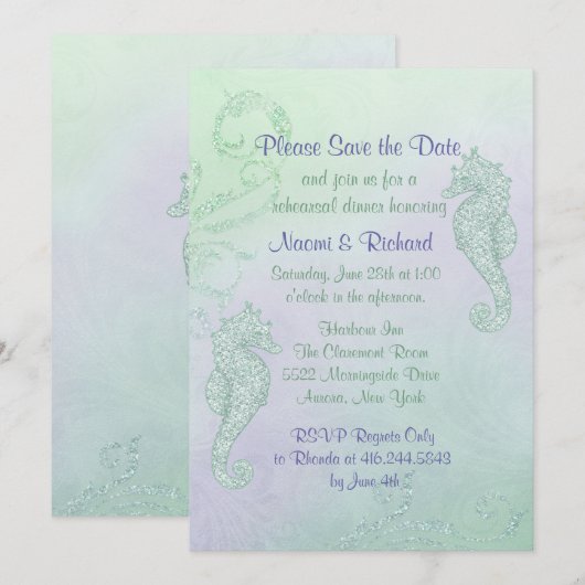 Seahorse Sparkle - repetitiediner Save The Date (Voorkant / Achterkant)