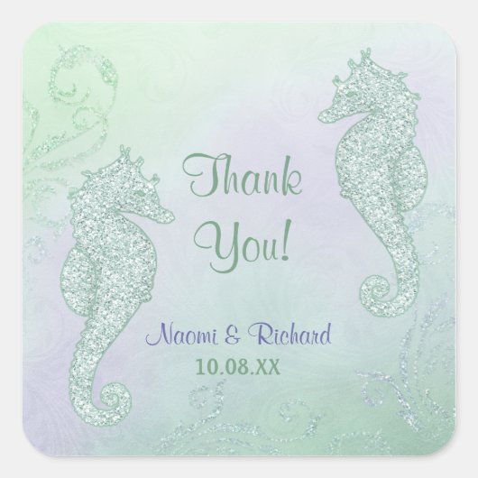 Seahorse Sparkle Wedding - Dank u Vierkante Sticker (Voorkant)