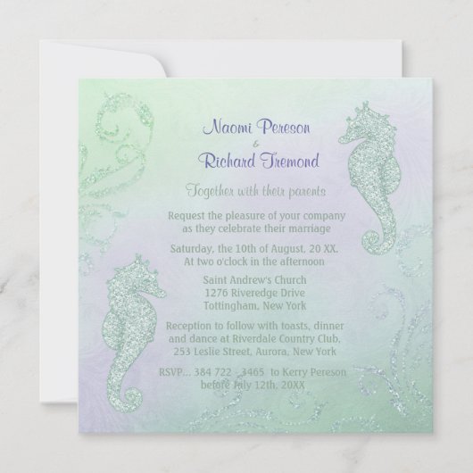 Seahorse Sparkle Wedding Invitation Kaart (Voorkant)
