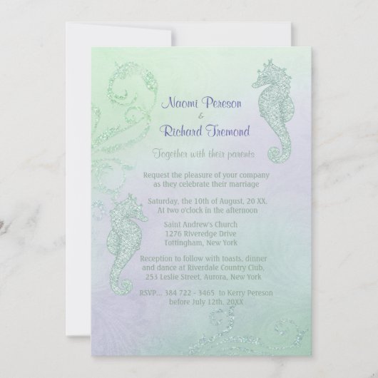 Seahorse Sparkle Wedding Invitation Kaart (Voorkant)