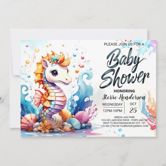 Seahorse Splash Oceanic Baby shower Kaart (Voorkant)