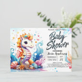 Seahorse Splash Oceanic Baby shower Kaart (Staand voorkant)