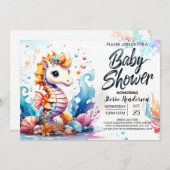 Seahorse Splash Oceanic Baby shower Kaart (Voorkant / Achterkant)