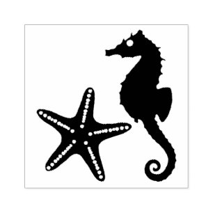 Seahorse & Star Fish Silhouette Rubberstempel