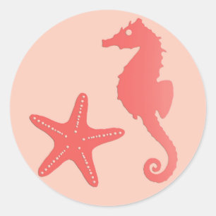 Seahorse & Starfish, Coral Oranje Ronde Sticker