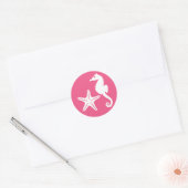 Seahorse & Starfish, Fuchsia Pink en White Ronde Sticker (Envelop)