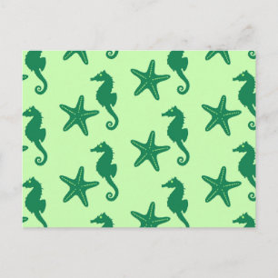 Seahorse & starfish - limoen and emerald green briefkaart