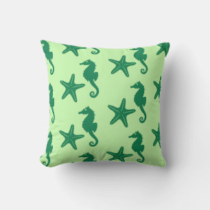 Seahorse & starfish - limoen and emerald green kussen