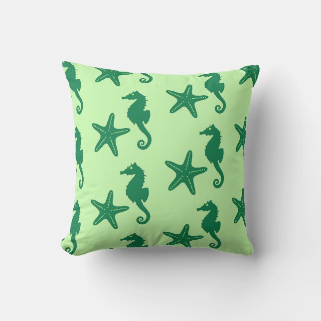 Seahorse & starfish - limoen and emerald green kussen (Voorkant)