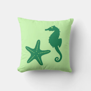 Seahorse & starfish - limoen and emerald green kussen