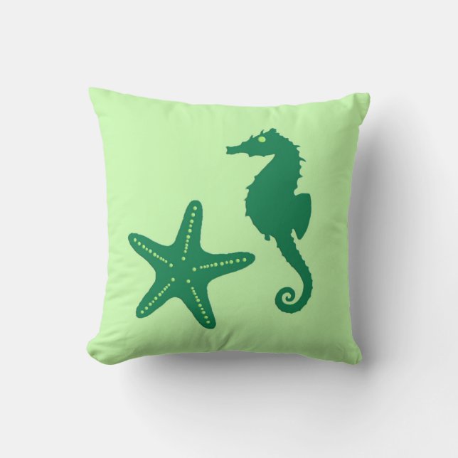 Seahorse & starfish - limoen and emerald green kussen (Voorkant)