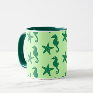 Seahorse & starfish - limoen and emerald green mok