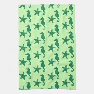 Seahorse & starfish - limoen and emerald green theedoek