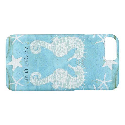 Seahorse Starfish Ocean Beach Zee Waterverf Blue Case-Mate iPhone Case (Achterkant (Horizontaal))