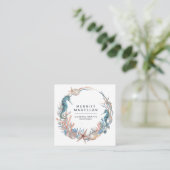 Seahorse Starfish Seashells Coastal WreatSquare Vierkante Visitekaartje (Staand voorkant)