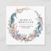 Seahorse Starfish Seashells Coastal WreatSquare Vierkante Visitekaartje (Voorkant)