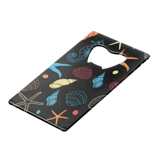 Seahorse Starfish Seashells Ocean Life Creditkaart Flessenopener (Achterkant Gekanteld)