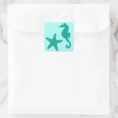 Seahorse & Starfish, Turquoise en Aqua Vierkante Sticker (Tas)