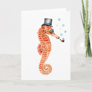 Seahorse Steampunk Feestdagen Kaart