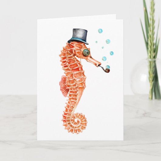 Seahorse Steampunk Feestdagen Kaart (Voorkant)