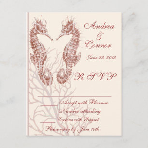 Seahorse strand brown bruiloft RSVP Kaartje