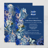 Seahorse strand butterfly blue oranje bruiloft kaart (Voorkant / Achterkant)