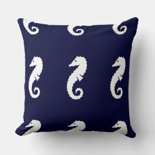 SEAHORSE strepen WHITE OP NAVEY BLUE PILLOW Kussen