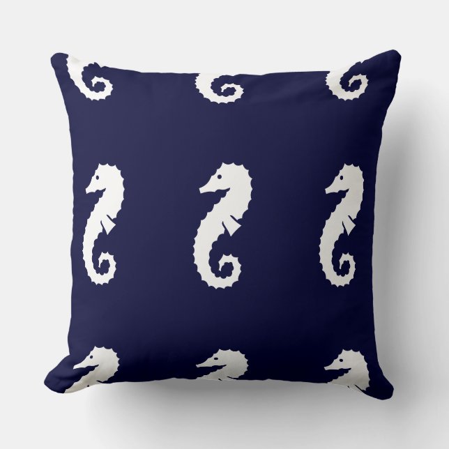 SEAHORSE strepen WHITE OP NAVEY BLUE PILLOW Kussen (Voorkant)