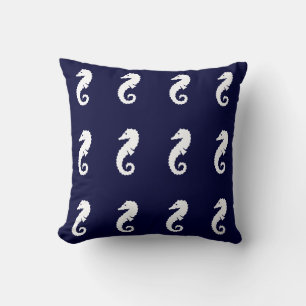 SEAHORSE strepen WHITE OP NAVEY BLUE PILLOW Kussen