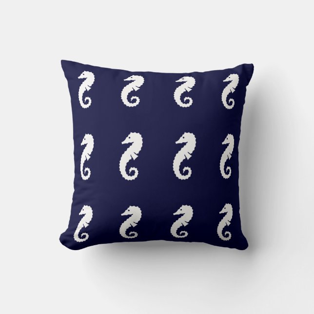 SEAHORSE strepen WHITE OP NAVEY BLUE PILLOW Kussen (Voorkant)