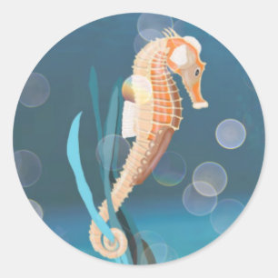 Seahorse tethered on Seaweed Ronde Sticker