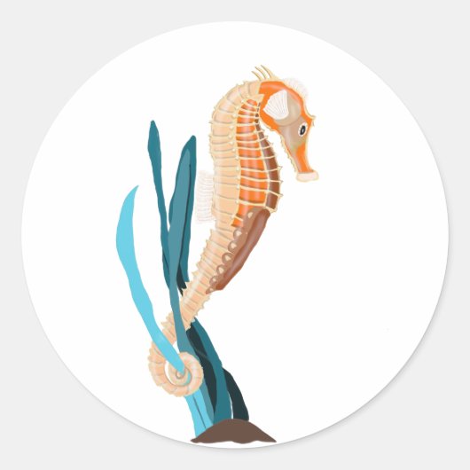 Seahorse tethered on Seaweed Ronde Sticker (Voorkant)