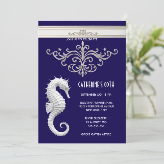 Seahorse thema zomer strand verjaardag marine wit kaart (Staand voorkant)