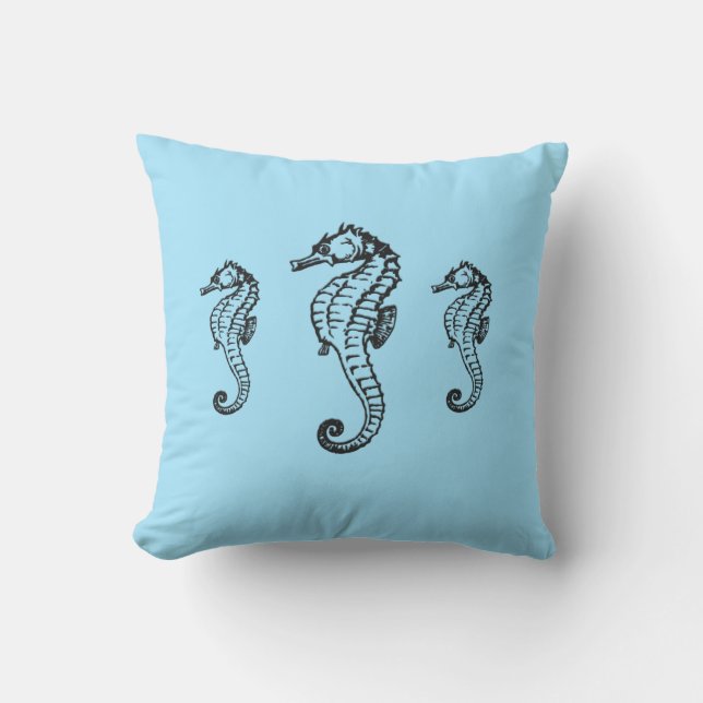 Seahorse Trio Blue Buitenkussen (Voorkant)