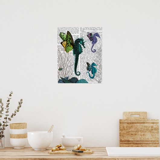 Seahorse trio met Wings Poster (Keuken)