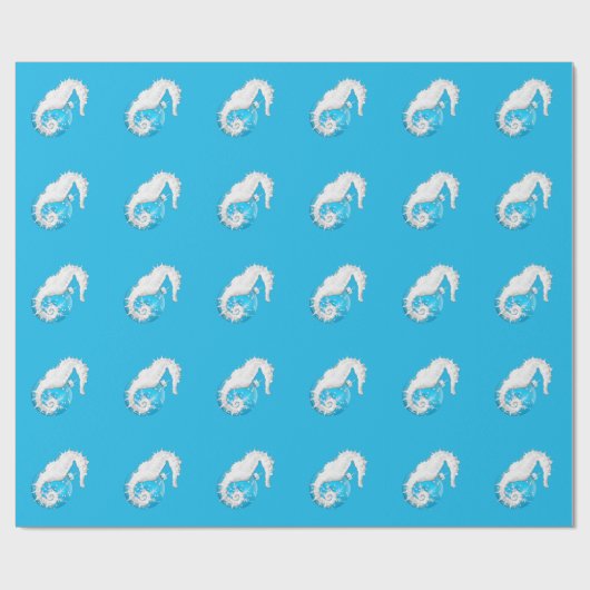 Seahorse Tropical Blue kerstwrapping Paper Cadeaupapier (Vlak)