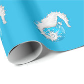 Seahorse Tropical Blue kerstwrapping Paper Cadeaupapier (Rol Hoek)