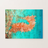 Seahorse tropical carribean turquoise orange legpuzzel (Horizontaal)