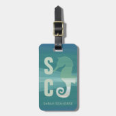 Seahorse Tropical Fish Monogram Blauwgroen Bagagel Bagagelabel (Voorkant verticaal)