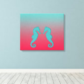 Seahorse turquoise aqua silhouettes Nautical stran Canvas Afdruk (Insitu (Houten vloer))