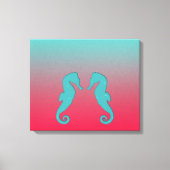 Seahorse turquoise aqua silhouettes Nautical stran Canvas Afdruk (Voorkant)
