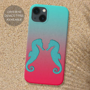 Seahorse turquoise silhouettes Simple Nautical Case-Mate iPhone 14 Hoesje