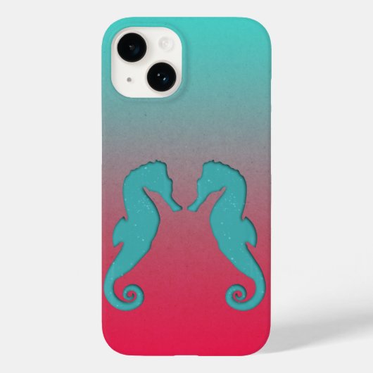 Seahorse turquoise silhouettes Simple Nautical Case-Mate iPhone Case (Achterkant)